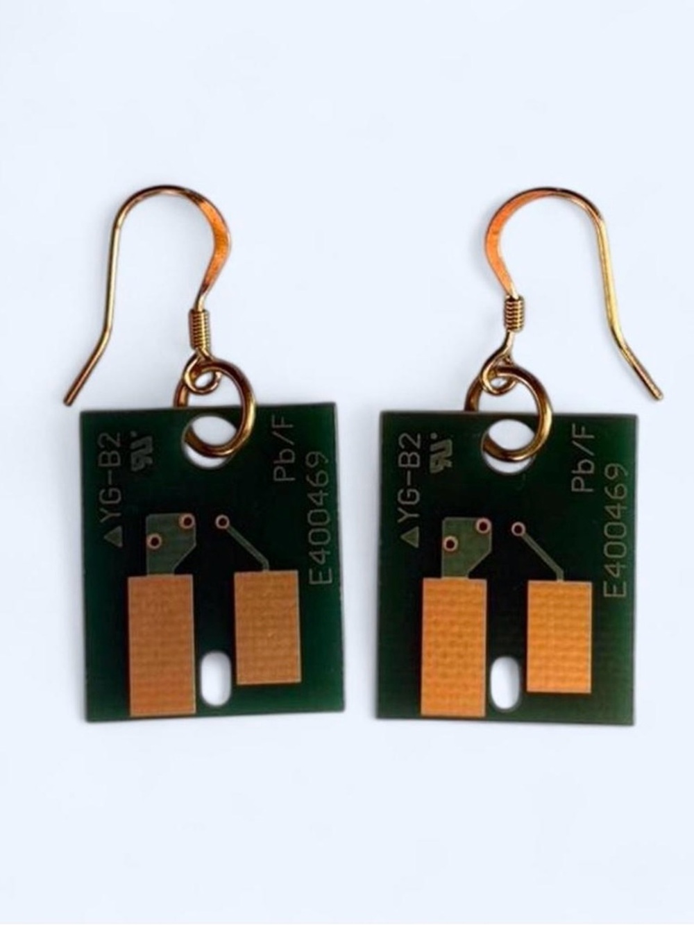 Green and Gold Circuit Board Earrings